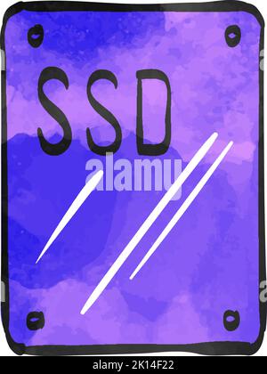Solid state drive icon in watercolor style. Stock Vector