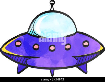 Flying saucer icon in watercolor style. Stock Vector