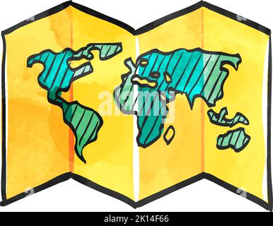 Map icon in watercolor style. Stock Vector