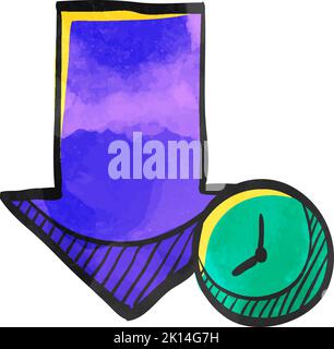 Download arrow with clock icon in watercolor style. Stock Vector