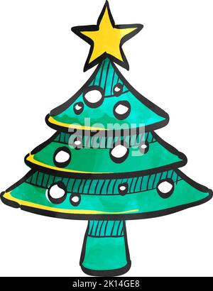 Christmas tree icon in watercolor style. Stock Vector