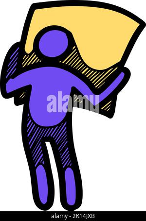 Color man holding large paper icon hand drawn Stock Vector