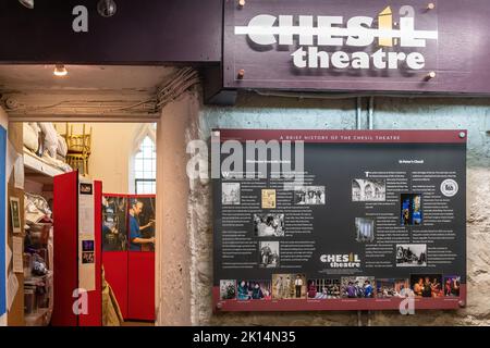 Chesil Theatre, a small theatre in the former 12th century church of St Peter Chesil, a listed building in Winchester, Hampshire, UK Stock Photo