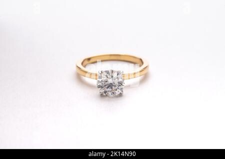 Engagement Wedding Diamond Ring Isolated on White Background Stock Photo