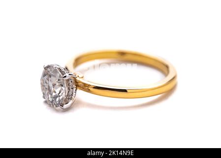 Engagement Wedding Diamond Ring Isolated on White Background Stock Photo
