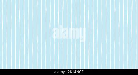 Seamless playful hand drawn light pastel blue pin stripe fabric pattern. Cute abstract geometric wonky vertical lines background texture. Boy's birthd Stock Photo