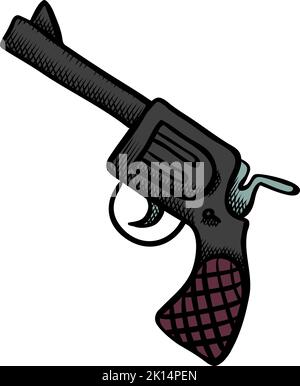 Color hand drawn arm gun in vintage Stock Vector