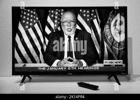 An NBC  screenshot of U.S. Rep. Bernie Thompson presiding at the January 6th hearings of the attack on the U.S. Capitol in Washington, D.C. Stock Photo