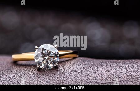Luxury Solitaire Engagement Ring With Round Cut Diamond Stock Photo