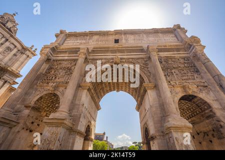 The Arch of Septimius Severus in The Roman Forum (latin name Forum Romanum), Rome, Italy, Europe. Stock Photo