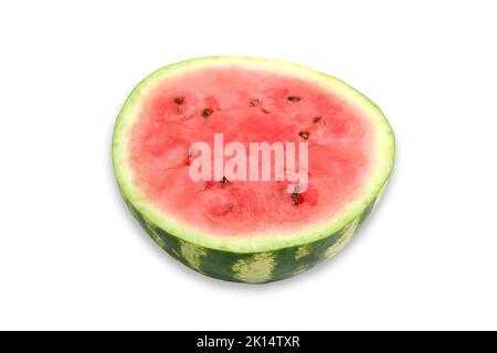 Half bright red cut watermelon white background Stock Photo