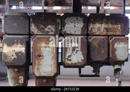 an old electrical distribution board at an industrial monument Stock Photo