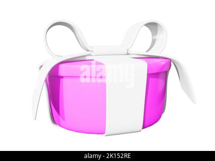 Realistic 3D Gift Pink Box and White Bow on white. Stock Photo