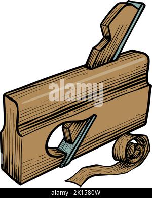 Hand drawn rabbet plane icon woodworking tool in sticker style vector ...