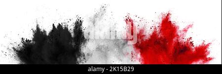 colorful black white red flag black color paint powder explosion on isolated background. old german frankfurt syrian egyptian colors celebration quata Stock Photo