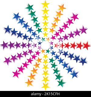 Colorful Radial Star Graphic Starburst Creative Rainbow Shades Stock Vector