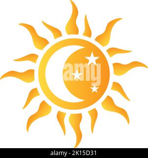 Moon and Stars inside sun Graphic Yellow and Gold Creative Clip art Stock Vector