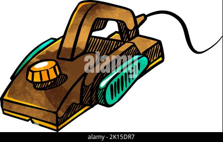 Watercolor style electric hand planer icon Stock Vector