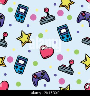Colored seamless pattern background with joysticks and videogame icons Vector Stock Vector