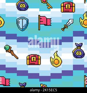 Videogame seamless pattern background with shields and chest icons Vector Stock Vector