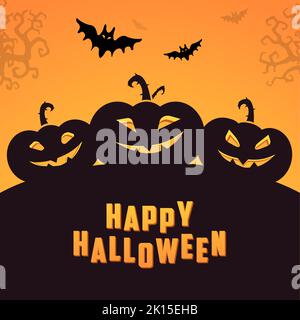 Scary Pumpkin Bats Happy Halloween Social Media Banner Poster Background Vector Illustration Stock Vector