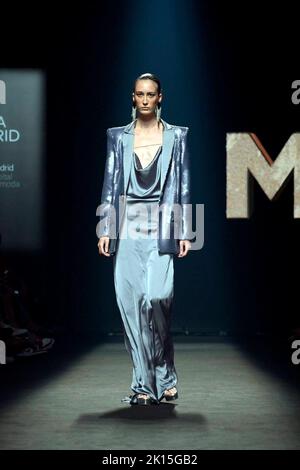 Madrid, Spain. 15th Sep, 2022. A model walks the runway wearing a creation of Malne Fashion during the presentation new collection 'Birth' at Mercedes-Benz Fashion Week Madrid. Credit: CORDON PRESS/Alamy Live News Stock Photo