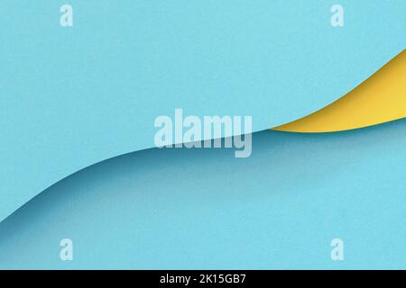 Abstract multicolored papers geometry flat lay composition background. Waved shaped blue, yellow color lines background. Top view, copy space Stock Photo