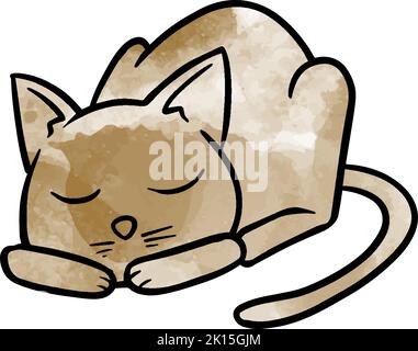 Watercolor style hand drawn sleeping cat Stock Vector