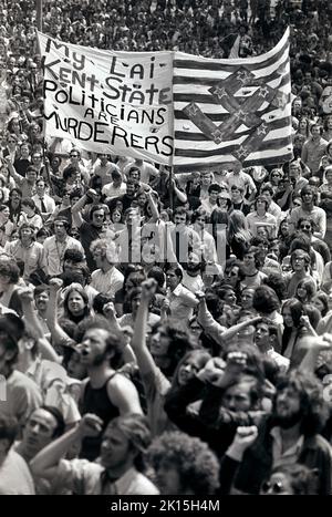 Demonstrators fill Boston Common in 1970 in sympathy for the victims of the Kent State Massacre on May 4th. Stock Photo