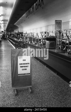 A lunch counter in Charlotte, North Carolina is closed after the early sit-ins; February, 1960. Stock Photo