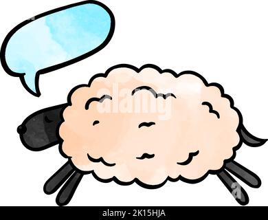 Watercolor style hand drawn sheep with speech bubble Stock Vector