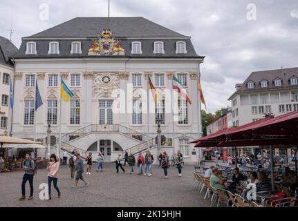 Bonn September 2022: The historic Old Town Hall is located on the market square, the 'parlor' of Bonn. The rococo building houses, among other things, Stock Photo