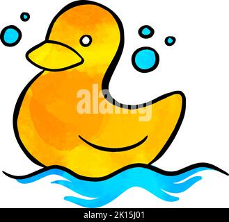 Watercolor style hand drawn rubber duck bath toy Stock Vector