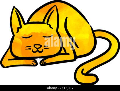 Watercolor style hand drawn sleeping cat Stock Vector