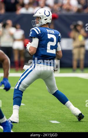 Indianapolis Colts quarterback Matt Ryan (2) drops back to pass during the NFL football game between the Indianapolis Colts and the Houston Texans on Stock Photo