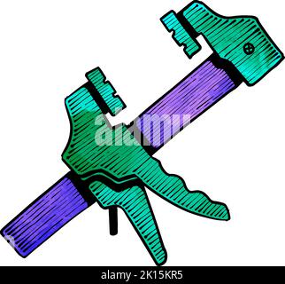 Watercolor style woodworking clamp hand drawn illustration Stock Vector