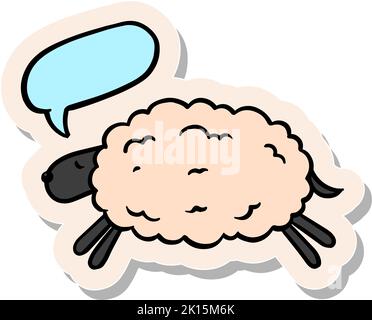 Hand drawn sheep with speech bubble in sticker style vector illustration Stock Vector