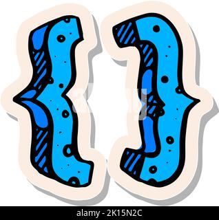 Hand drawn math symbol braces in sticker style vector illustration Stock Vector