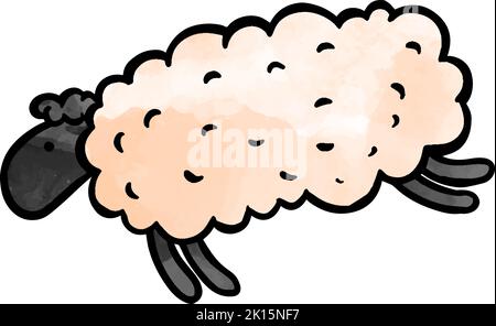 Watercolor style hand drawn jumping sheep Stock Vector