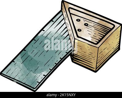 Watercolor style ruler in woodcut drawing woodworking tool Stock Vector