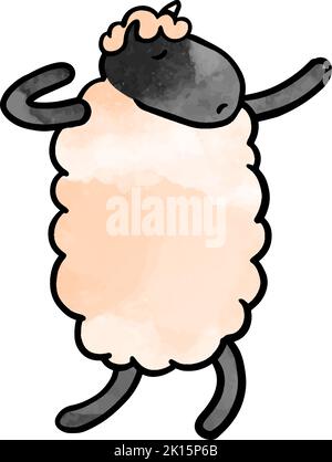 Watercolor style dancing sheep hand hand drawn Stock Vector