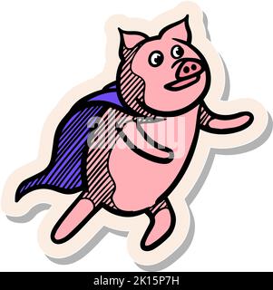 Hand drawn pig in sticker style vector illustration Stock Vector