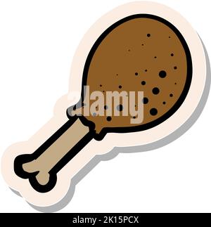 Hand drawn chicken drum stick in sticker style vector illustration Stock Vector