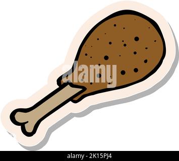 Hand drawn chicken drum stick in sticker style vector illustration Stock Vector