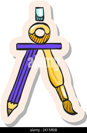 Hand drawn Compass icon in sticker style vector illustration Stock Vector