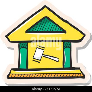 Hand drawn Auction house icon in sticker style vector illustration Stock Vector