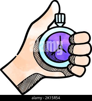Watercolor style hand holding stopwatch icon Stock Vector