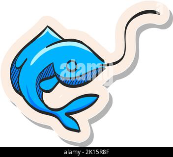 Hand drawn Hooked fish icon in sticker style vector illustration Stock Vector