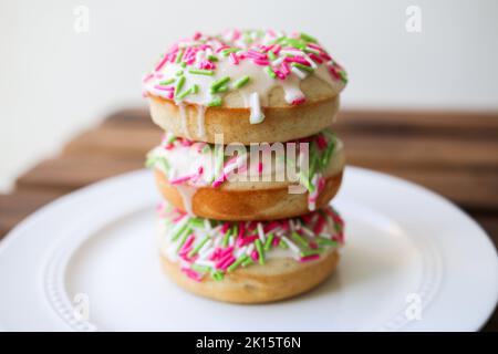 Homemade iced doughnuts with jimmies Stock Photo