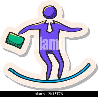 Hand drawn Businessman challenge icon in sticker style vector illustration Stock Vector